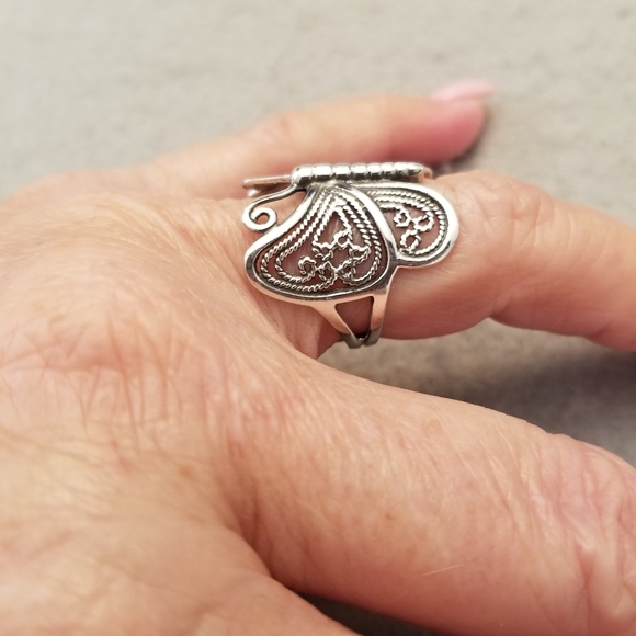 925 Sterling Silver Filigree BUTTERFLY Ring>Butterfly Wrap Around Ring,925 ring - Picture 5 of 7